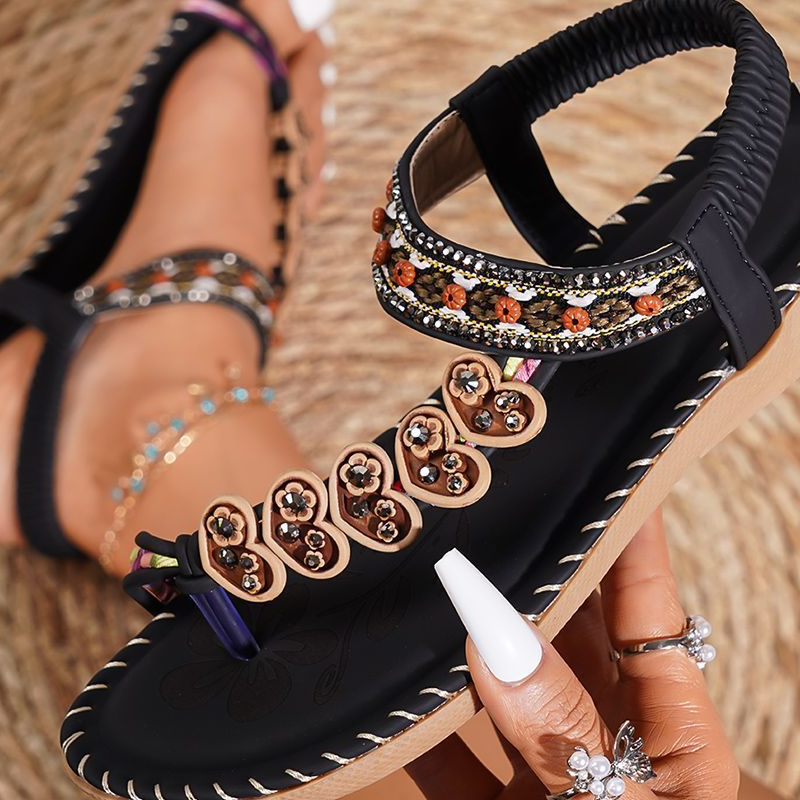 🔥Solange der Vorrat reicht 40 % Rabatt!🎉Flache Sandalen für Damen im Bohemian-Stil mit Perlenverzierung
