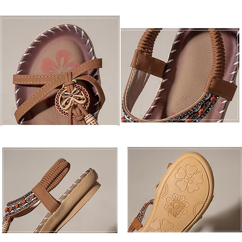 🔥Solange der Vorrat reicht 40 % Rabatt!🎉Flache Sandalen für Damen im Bohemian-Stil mit Perlenverzierung