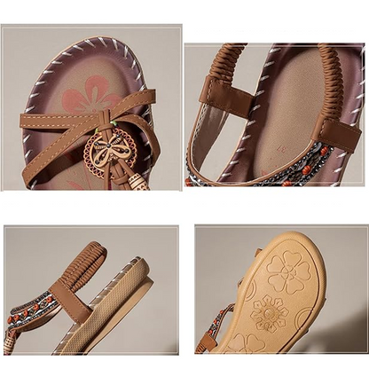 🔥Solange der Vorrat reicht 40 % Rabatt!🎉Flache Sandalen für Damen im Bohemian-Stil mit Perlenverzierung