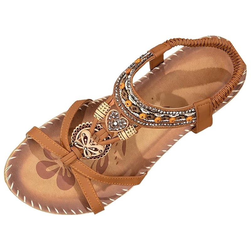🔥Solange der Vorrat reicht 40 % Rabatt!🎉Flache Sandalen für Damen im Bohemian-Stil mit Perlenverzierung