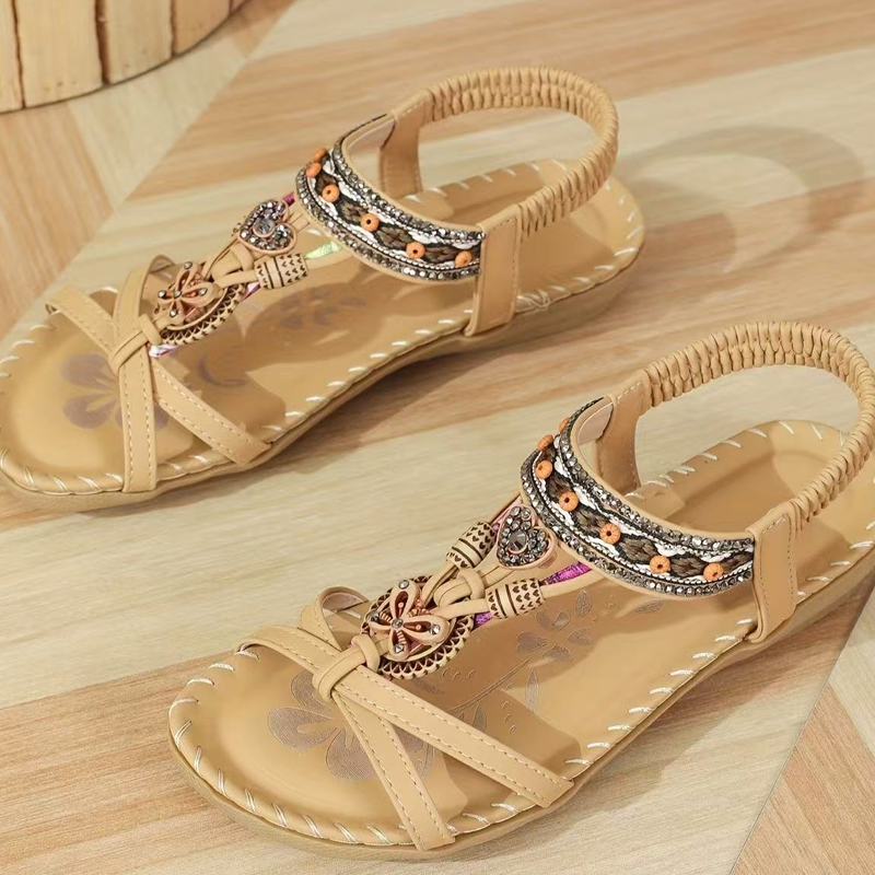 🔥Solange der Vorrat reicht 40 % Rabatt!🎉Flache Sandalen für Damen im Bohemian-Stil mit Perlenverzierung