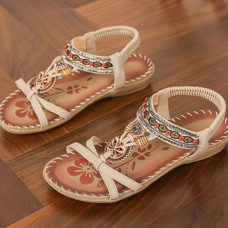🔥Solange der Vorrat reicht 40 % Rabatt!🎉Flache Sandalen für Damen im Bohemian-Stil mit Perlenverzierung