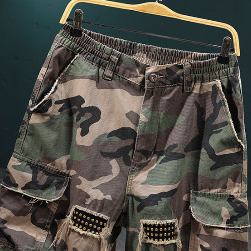 🔥Solange der Vorrat reicht 40 % Rabatt!🎉Men's Studded Camo Cargo ShortsCargoshorts für Herren mit Nieten und Camouflage-Muster
