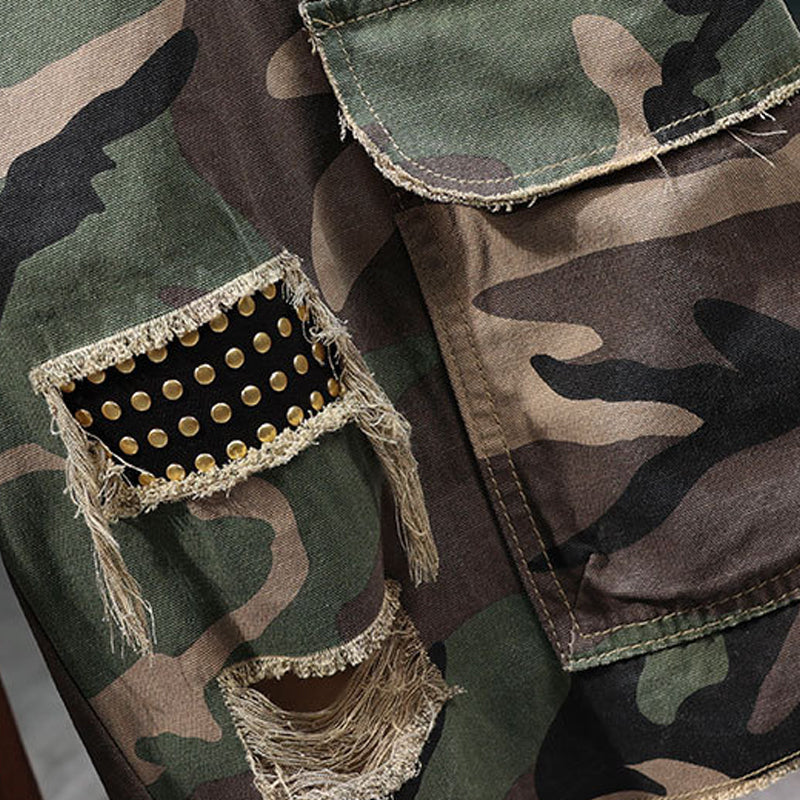 🔥Solange der Vorrat reicht 40 % Rabatt!🎉Men's Studded Camo Cargo ShortsCargoshorts für Herren mit Nieten und Camouflage-Muster