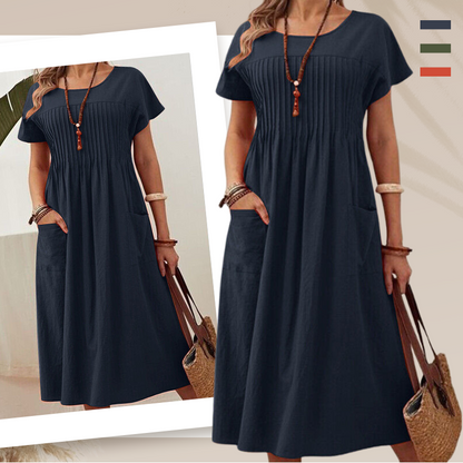👗Faltenkleid für Damen mit kurzen Ärmeln und Taschen💃