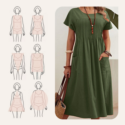 👗Faltenkleid für Damen mit kurzen Ärmeln und Taschen💃