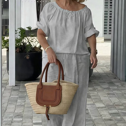 ✨🔥2-teiliges Set aus Oberteil und Hose mit Kordelzug für Damen💞