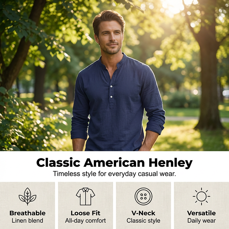 🔥Solange der Vorrat reicht 40 % Rabatt!🎉Lässiges Henley-T-Shirt für Herren