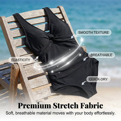 🩱✨ 50% Rabatt! Eleganter Einteiler-Badeanzug mit Bauchkontrolle – V-Ausschnitt & Raffung für eine schmeichelnde Silhouette