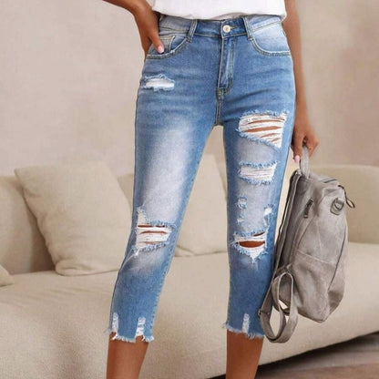 🔥Solange der Vorrat reicht 40 % Rabatt!🎉Damen-Jeans mit Used-Optik, Rissen und rohem Saum