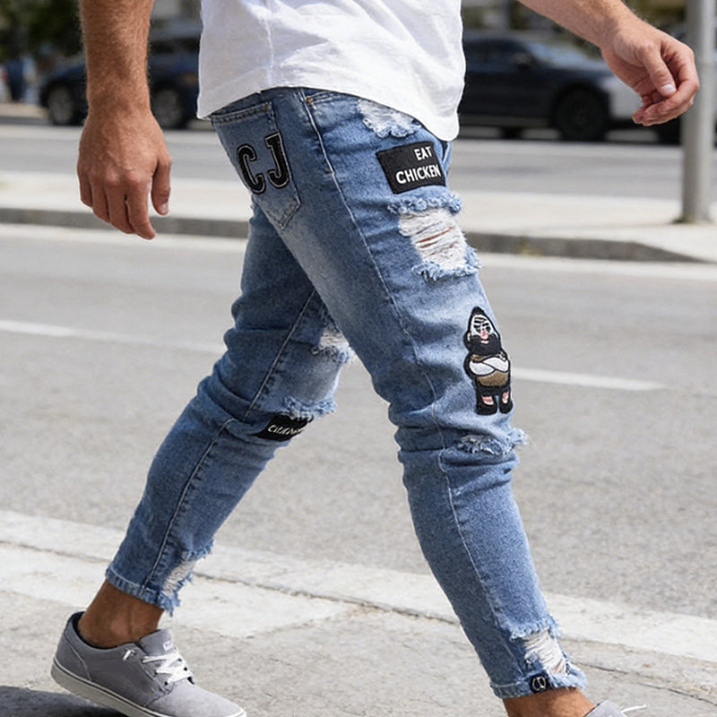 👖🔥 Herren Jeans in Schwarz – Slim Fit mit Destroyed-Effekt, Moderner Streetstyle