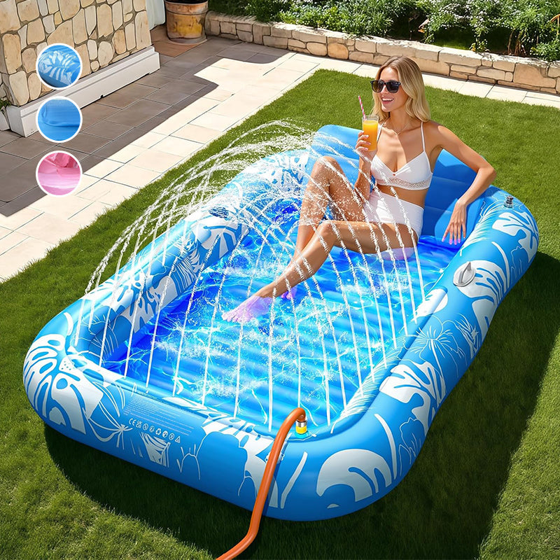 💦Aufblasbare Pool-Sonnenliege – mit automatischer Sprühkühlung. Abnehmbares Kissen, Getränkehalter und Sicherheitsgriffe. Geeignet für 2 Erwachsene (bis 159 kg). Ideal für Garten oder Strand! 🏖️🌞