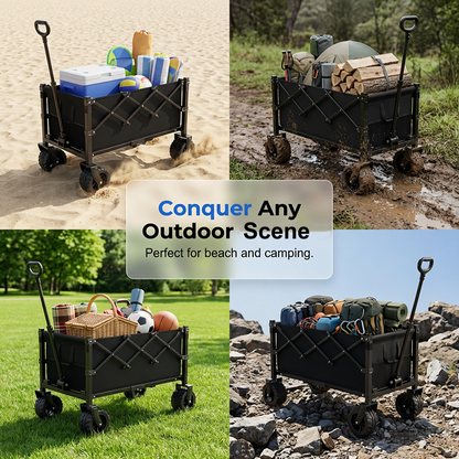 📢 40% RABATT! ⏰ Faltbarer Transportwagen mit Rädern – Robuster Stahlrahmen, 80 kg Traglast, für Strand, Camping & Garten