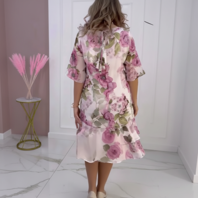 🌸Damenkleid mit Blumenmuster, kurzen Ärmeln und gestuften Rüschen🔥