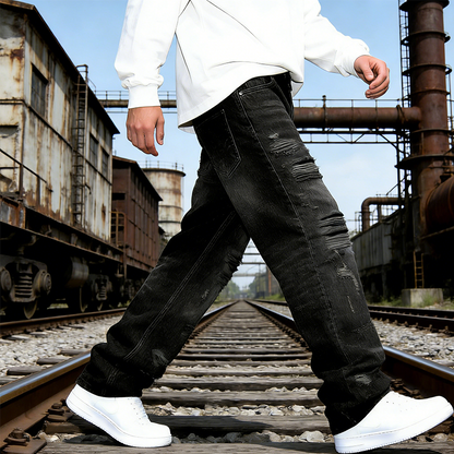 🔥Solange der Vorrat reicht 40 % Rabatt!🎉Lässige Jeans mit geradem Bein und Aufnähern