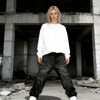 🔥Solange der Vorrat reicht 40 % Rabatt!🎉Lässige Jeans mit geradem Bein und Aufnähern