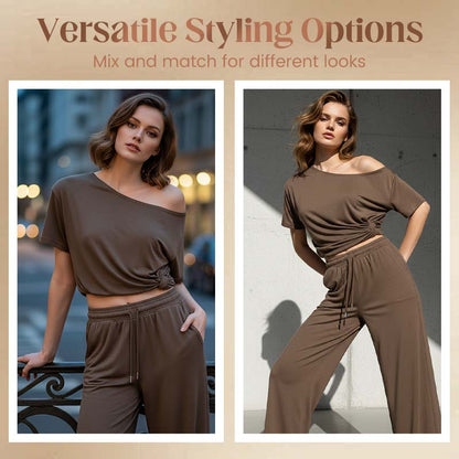 🔥Solange der Vorrat reicht 40 % Rabatt!💃 2-teiliges Set – Schulterfreies Oberteil und Hose für Damen 🌟