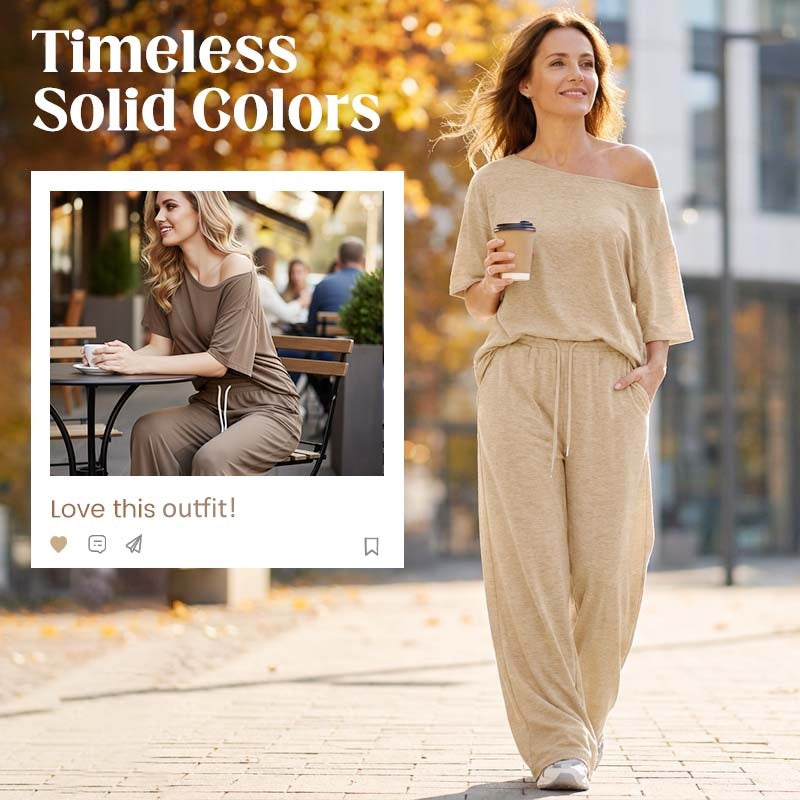 🔥Solange der Vorrat reicht 40 % Rabatt!💃 2-teiliges Set – Schulterfreies Oberteil und Hose für Damen 🌟