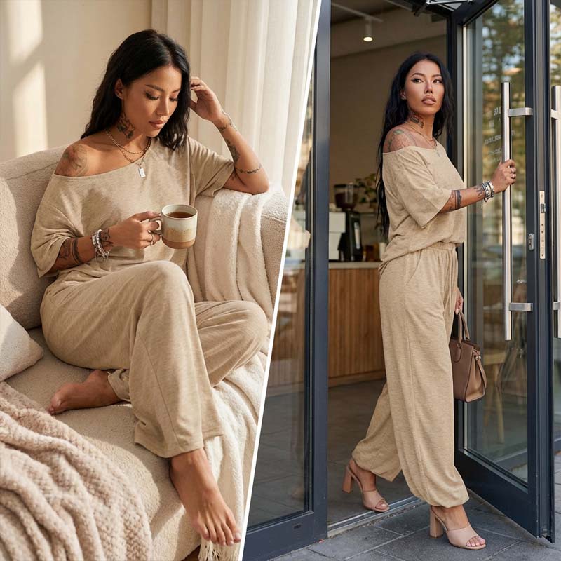 🔥Solange der Vorrat reicht 40 % Rabatt!💃 2-teiliges Set – Schulterfreies Oberteil und Hose für Damen 🌟