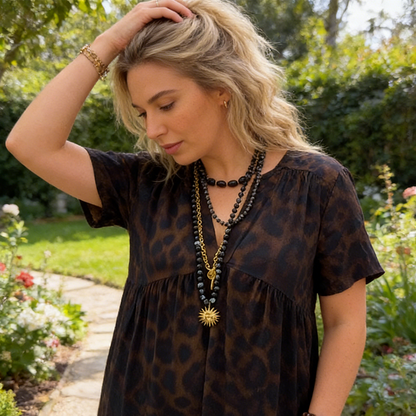 💃Leopardenkleid🐆 V-Ausschnitt, hohe Taille, figurschmeichelnder Schnitt, fließender Rock, atmungsaktive kurze Ärmel – verströmt im Nu wilde Eleganz! ✨