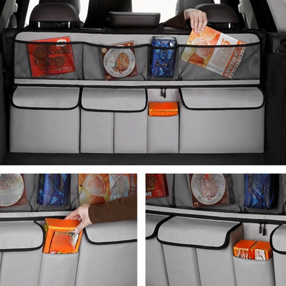 🛍️ 50 % Rabatt – Vielseitiger Kofferraum-Organizer mit Netzfächern – hängend, robust & praktisch für Auto, SUV & Familie 🚗