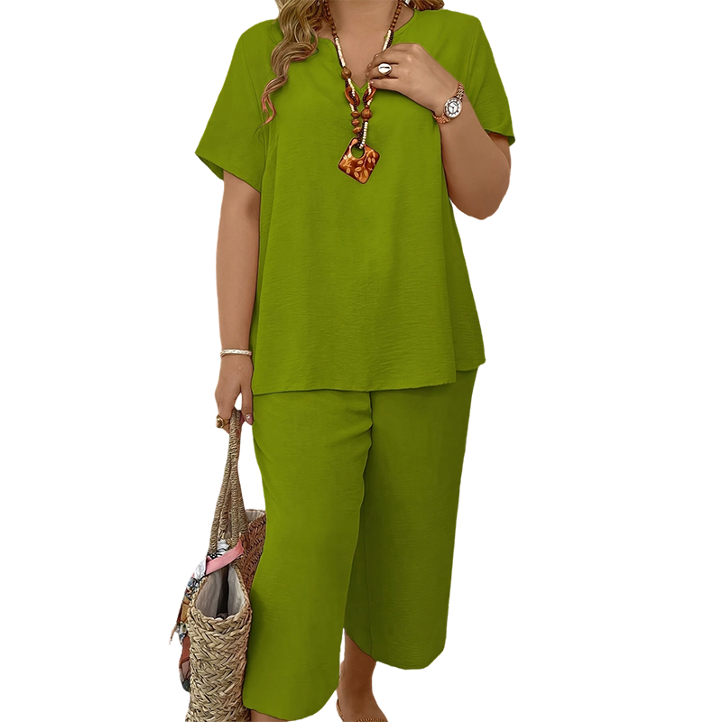 🔥Solange der Vorrat reicht 40 % Rabatt!🎉Damen-Casual-Set: Kurzarm-Oberteil & Weitbein-Hose