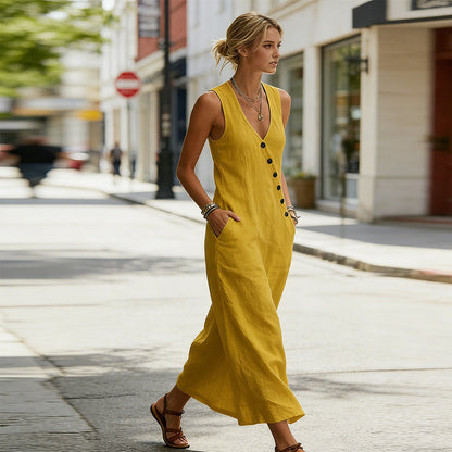🔥Solange der Vorrat reicht 40 % Rabatt!🎉Ärmelloses Maxikleid für Damen mit V-Ausschnitt und Taschen