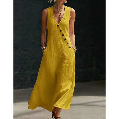 🔥Solange der Vorrat reicht 40 % Rabatt!🎉Ärmelloses Maxikleid für Damen mit V-Ausschnitt und Taschen