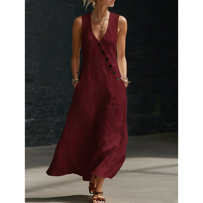 🔥Solange der Vorrat reicht 40 % Rabatt!🎉Ärmelloses Maxikleid für Damen mit V-Ausschnitt und Taschen