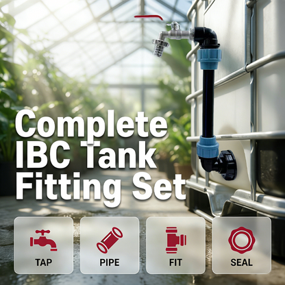 Adapter-Set für IBC-Tanks – Erhöhung, Zapfhahn aus Zinklegierung (3/4“), PE-Schlauch & Winkelstücke – ideal für Garten & Haushalt💧🏡
