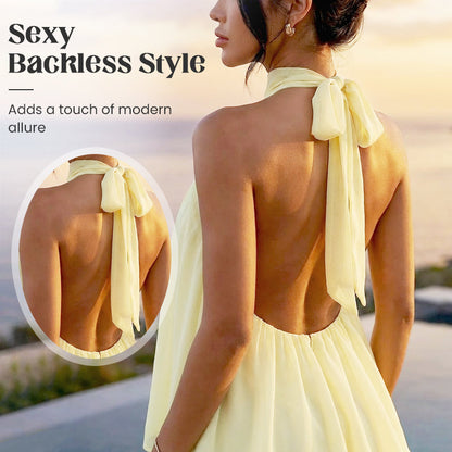 👗🌊 50% RABATT! Leicht fließendes Trägerkleid mit Wickeloptik & ausgestelltem Saum – Perfekt für Sommerpartys & Strand ✨