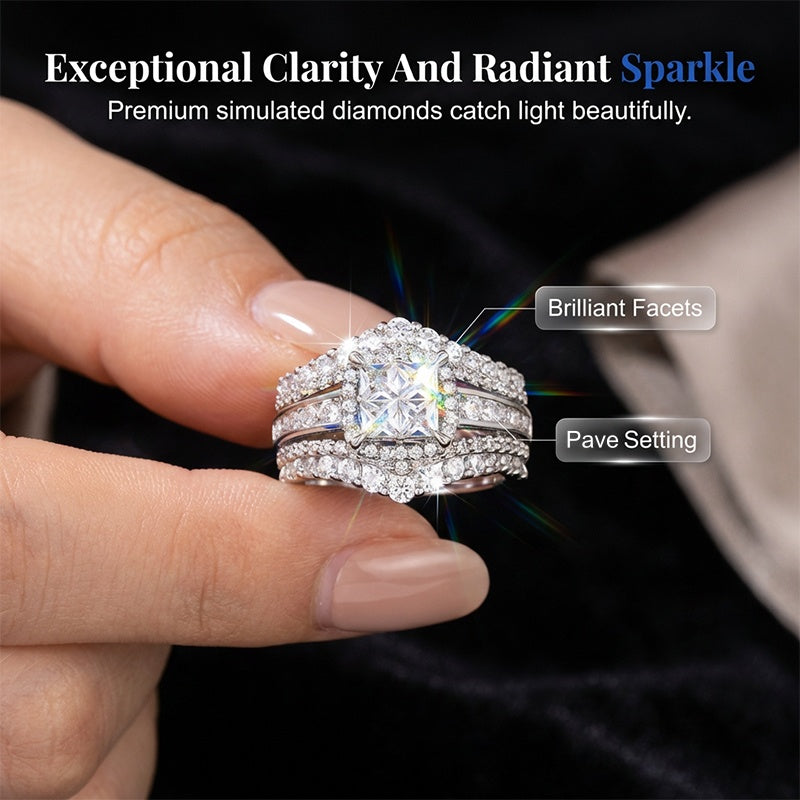 💍 50% RABATT! 💥 Damen Prinzessschliff Zirkonia Ring – Pavé-Fassung & mehrlagiges Band – Funkelndes Design, perfekt für Verlobung oder besondere Anlässe – zeitlose Eleganz ✨