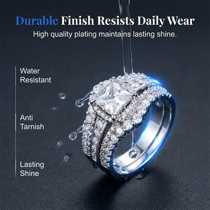 💍 50% RABATT! 💥 Damen Prinzessschliff Zirkonia Ring – Pavé-Fassung & mehrlagiges Band – Funkelndes Design, perfekt für Verlobung oder besondere Anlässe – zeitlose Eleganz ✨