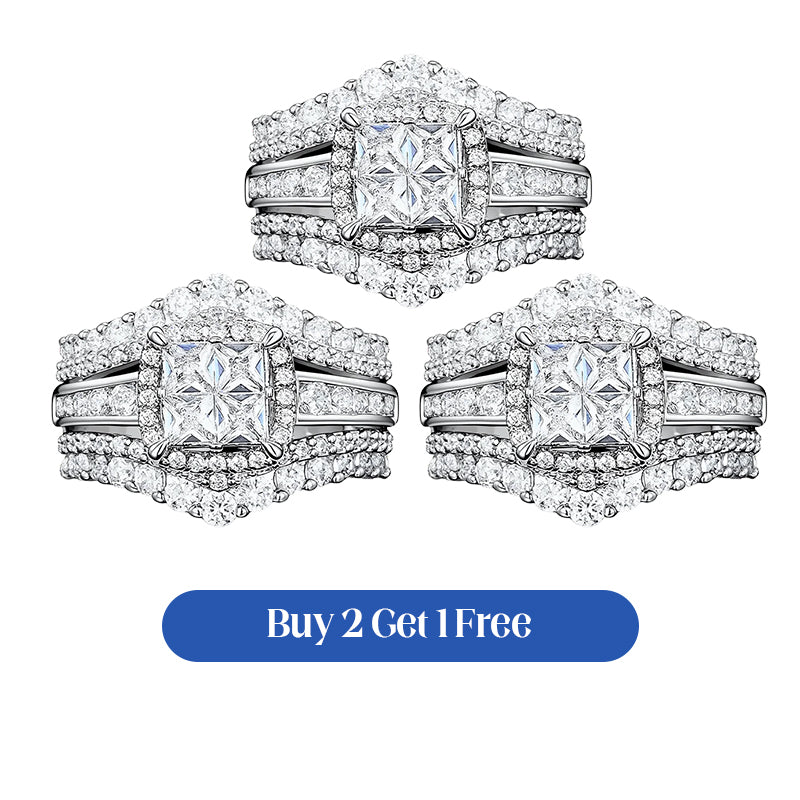 💍 50% RABATT! 💥 Damen Prinzessschliff Zirkonia Ring – Pavé-Fassung & mehrlagiges Band – Funkelndes Design, perfekt für Verlobung oder besondere Anlässe – zeitlose Eleganz ✨