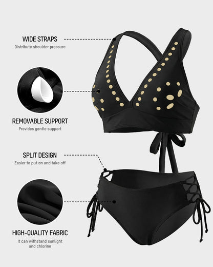 💖LETZTER TAG DES SALE – 50 % RABATT💕Petal Hollow Bikini-Set mit V-Ausschnitt und String