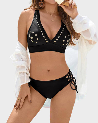 💖LETZTER TAG DES SALE – 50 % RABATT💕Petal Hollow Bikini-Set mit V-Ausschnitt und String