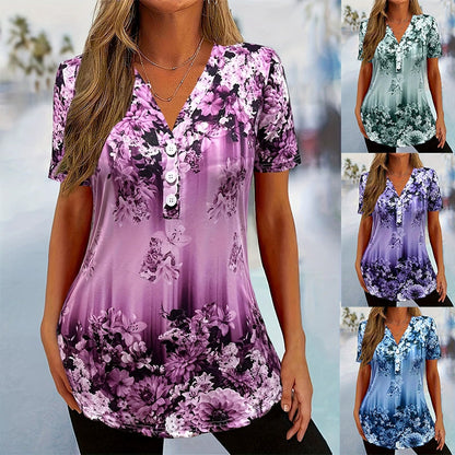 👚 60% RABATT! 🌸 Elegantes Damen-Kurzarmoberteil mit Blumendruck – Leichter Stoff, Romantisches Design & Perfekt Für Warme Tage ☀️