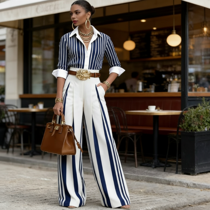 🔥Solange der Vorrat reicht 40 % Rabatt!🎉Gestreiftes Shirt & weite Hose im Set – bequem & stilvoll für den Alltag