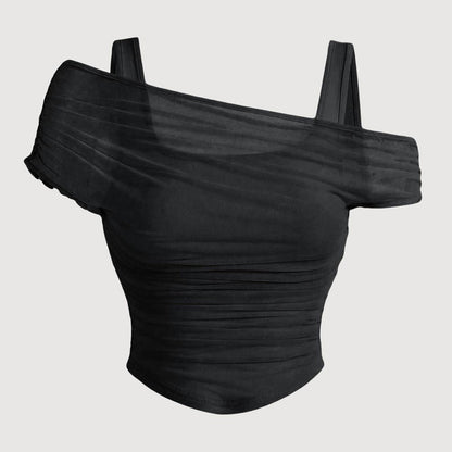 🔥Solange der Vorrat reicht 40 % Rabatt!🎉Asymmetrisches, gerafftes Mesh-Oberteil für Damen