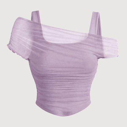 🔥Solange der Vorrat reicht 40 % Rabatt!🎉Asymmetrisches, gerafftes Mesh-Oberteil für Damen