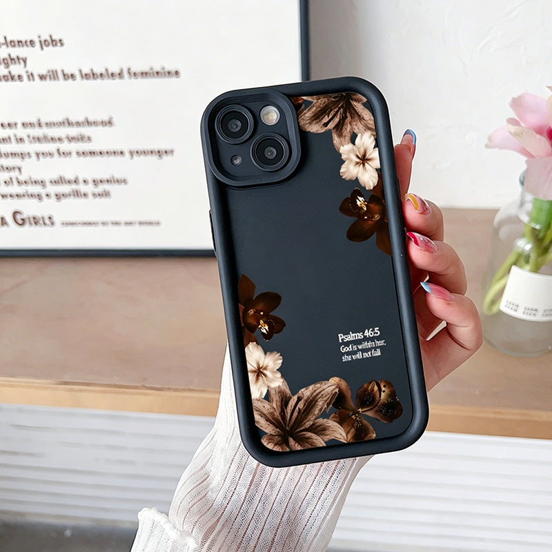 🔥Solange der Vorrat reicht 40 % Rabatt!🎉Silikon-Handyhülle im Vintage-Stil mit Orchideen- und Kreuzmotiv sowie Bibelvers