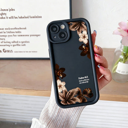 🔥Solange der Vorrat reicht 40 % Rabatt!🎉Silikon-Handyhülle im Vintage-Stil mit Orchideen- und Kreuzmotiv sowie Bibelvers