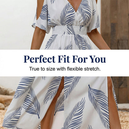 👗 Tropen-print Kleid mit V-Ausschnitt & Gehschlitz – leicht, luftig & perfekt für Strand, Urlaub & heiße Tage 🌴☀️