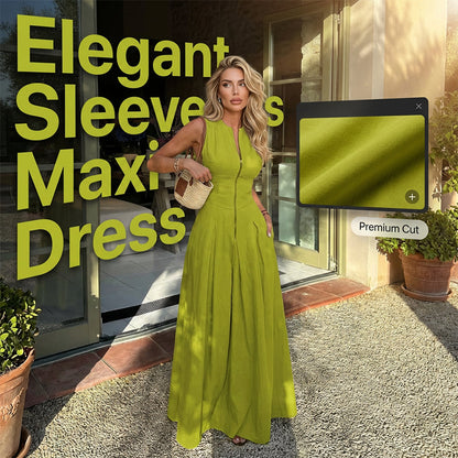 🔥Solange der Vorrat reicht 40 % Rabatt!🎉Ärmelloses Maxikleid in A-Linie mit Reißverschluss vorne