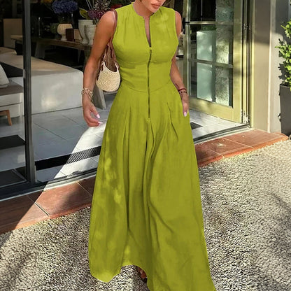 🔥Solange der Vorrat reicht 40 % Rabatt!🎉Ärmelloses Maxikleid in A-Linie mit Reißverschluss vorne