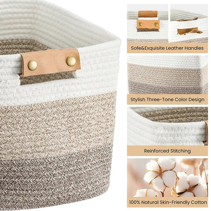 🧺 50% RABATT! 🧵 Geflochtener Baumwollseil-Aufbewahrungskorb mit Griffen – Weich, Stabil & Perfekt Für Spielzeug, Wäsche & Wohnaccessoires 🏠