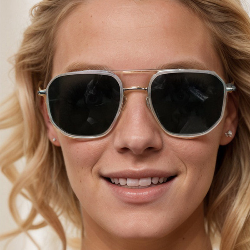 ☀️🕶️Geometric Frame Double Beam Polarized Sunglasses