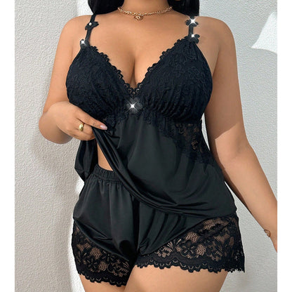🥳HEISSER VERKAUF 2026🥳💞ÜBER 50.000 VERKAUFT!👗🌸 50 % RABATT! Pyjama-Set aus Top und Shorts mit Spitzenbesatz – Weicher, satinartiger Stoff, verstellbare Träger und V-Ausschnitt.