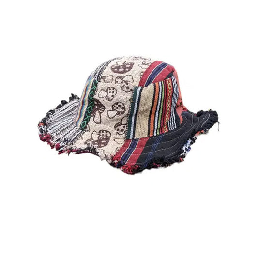 🔥Solange der Vorrat reicht 40 % Rabatt!🎉Bunter Patchwork-Hut aus Hanf mit Pilzmuster und Tasche