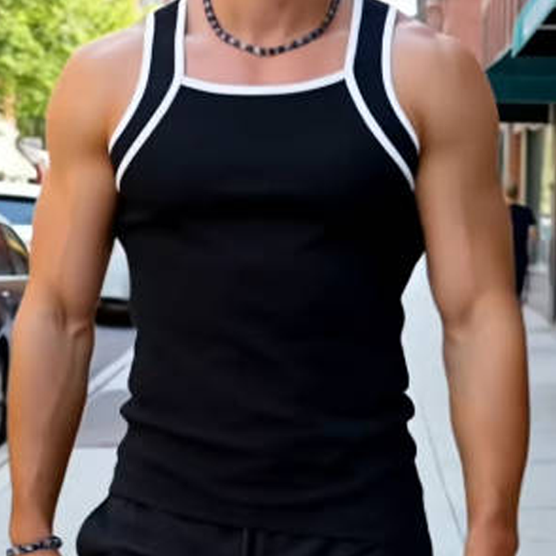 Herren-Muscle-Tanktop mit kontrastfarbener Paspel und Rippbündchen